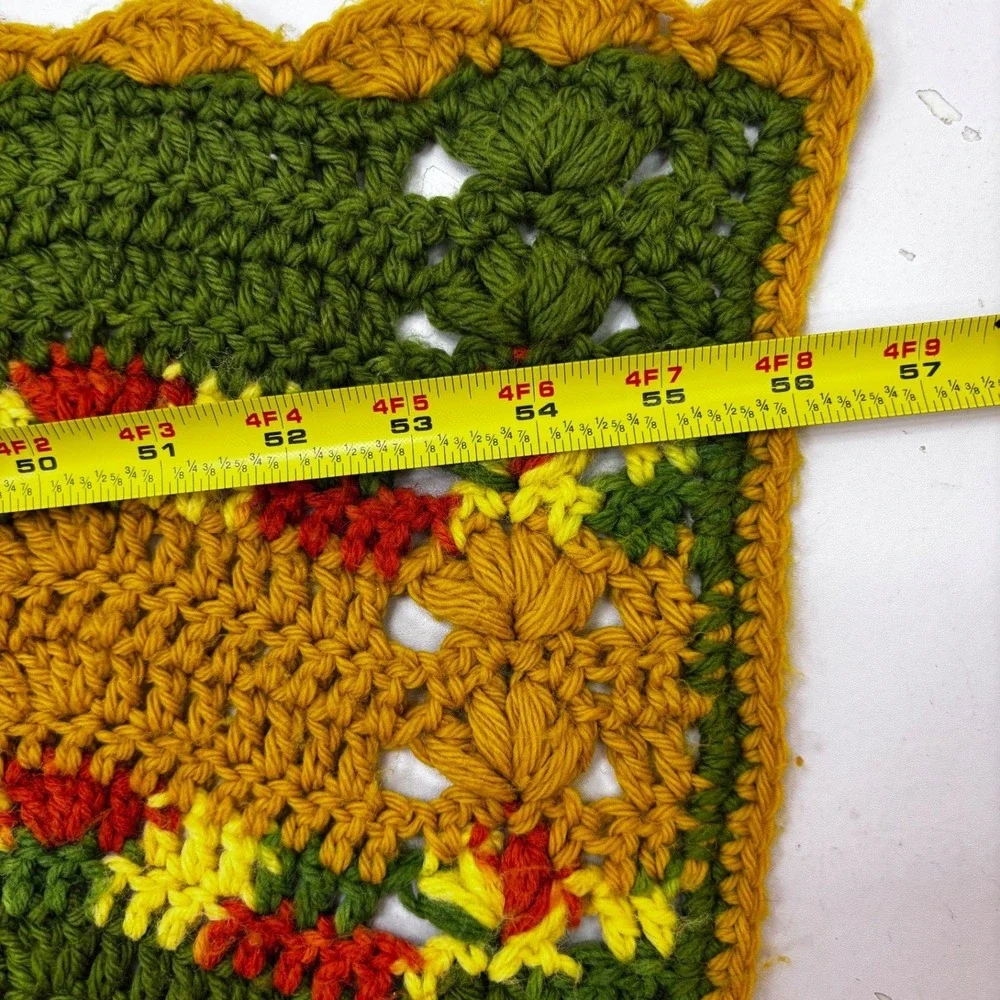 Vintage‎ Handmade Crochet Afghan Throw Blanket Green Yellow Red Chevron 67x57